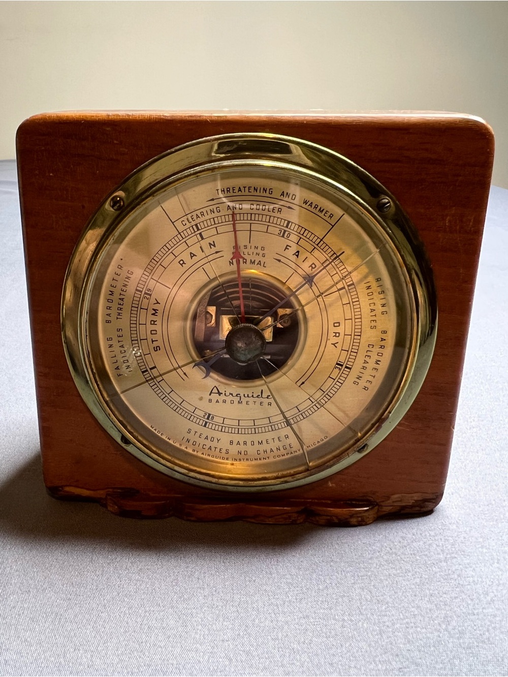 Vintage Airguide Barometer Weather Instrument USA Made Brass & Wood Decor